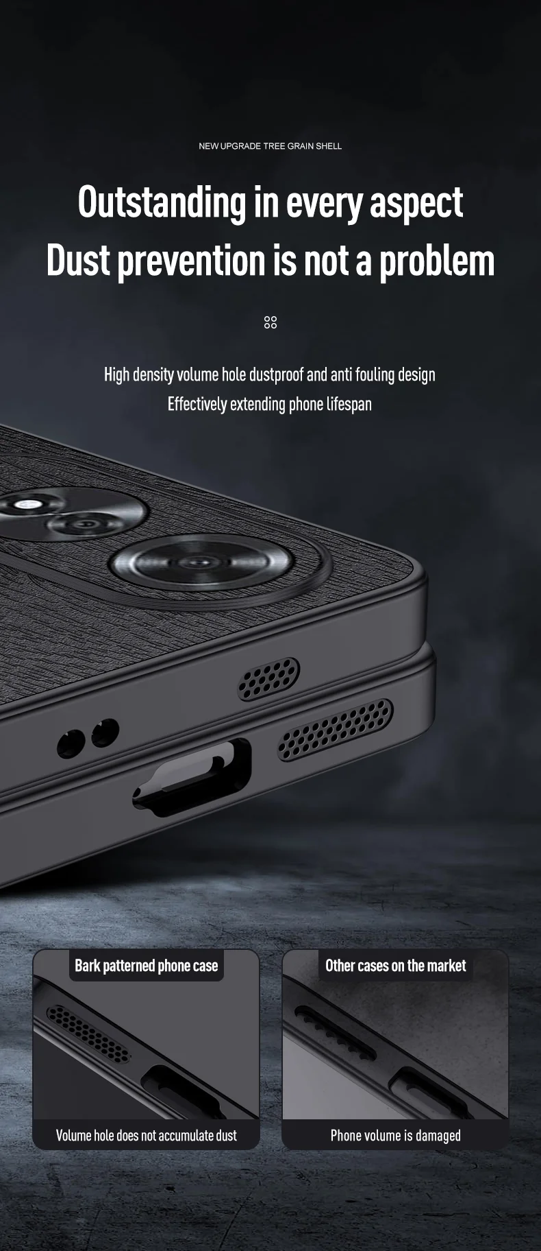 For Oppo A60 4G Phone Case Wood Texture PU Leather Coated PC+TPU Back Cover - Black-Cellmalls