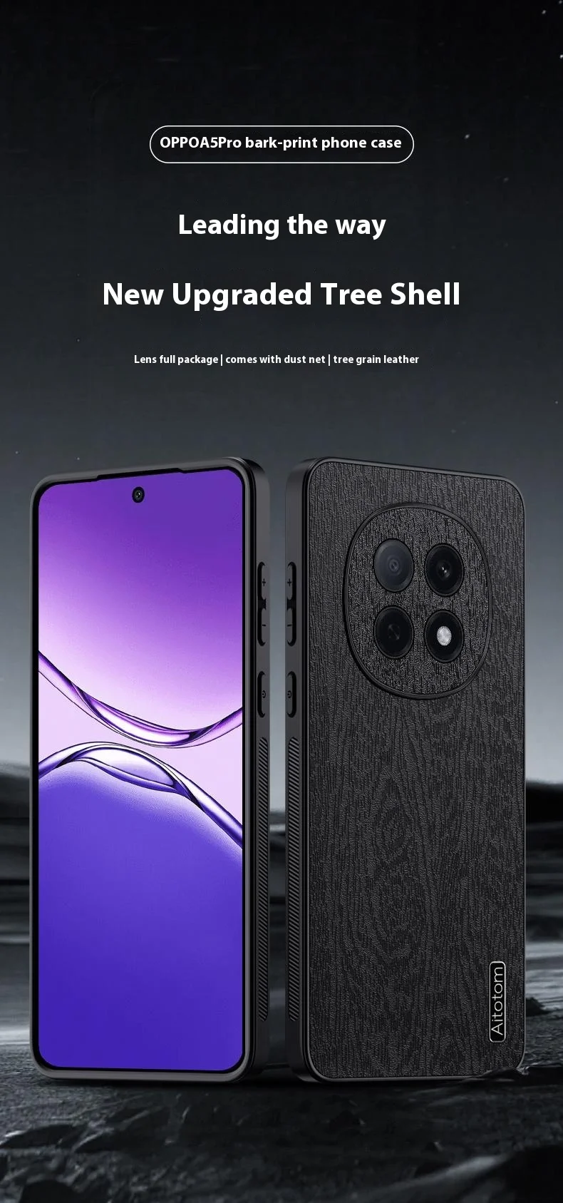 For Oppo F29 Pro 5G (Global) / A5 Pro 5G (China) Case Wood Texture PU Leather Coated PC TPU Phone Cover - Black-Cellmalls