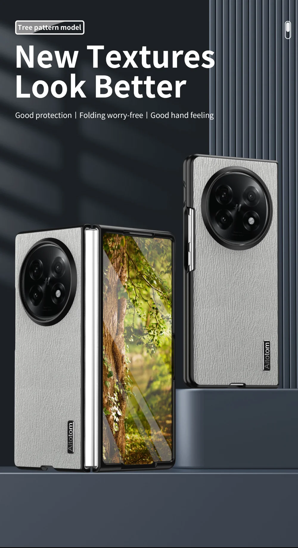 For Oppo Find N5 5G Case Wood Texture PU Leather Coated PC TPU Phone Cover - Black-Cellmalls