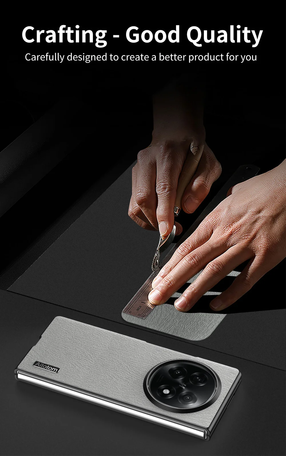 For Oppo Find N5 5G Case Wood Texture PU Leather Coated PC TPU Phone Cover - Black-Cellmalls