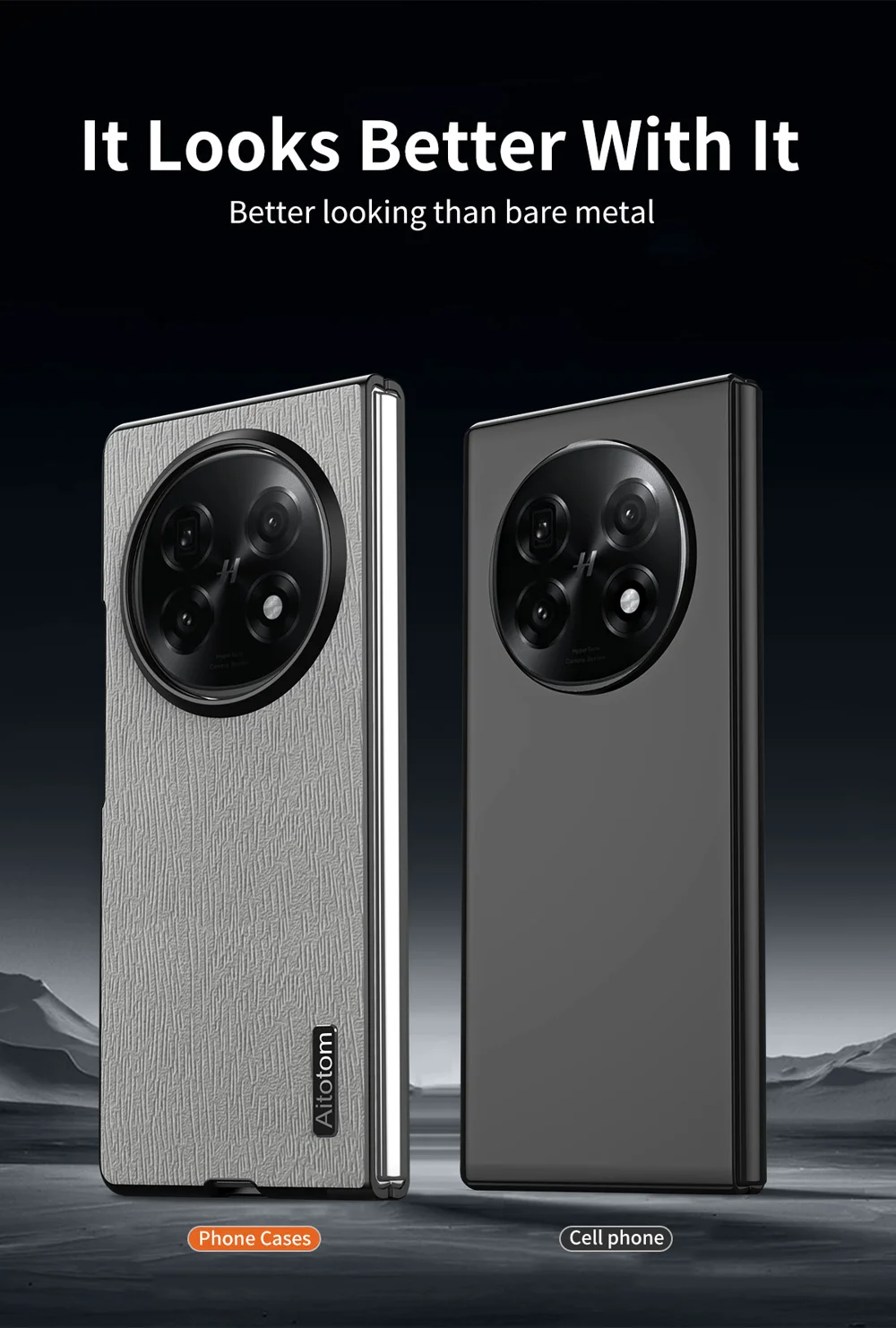 For Oppo Find N5 5G Case Wood Texture PU Leather Coated PC TPU Phone Cover - Black-Cellmalls