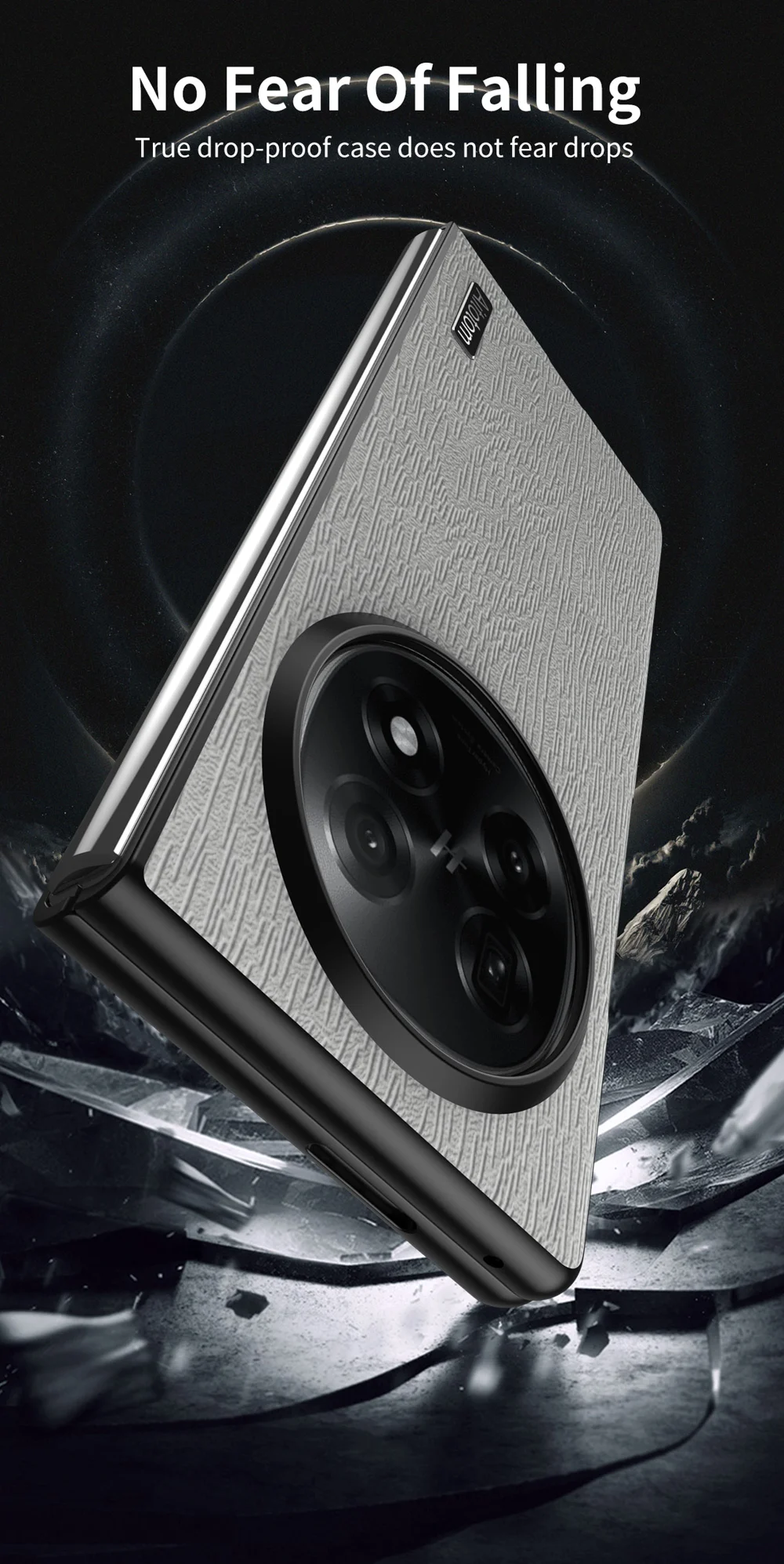 For Oppo Find N5 5G Case Wood Texture PU Leather Coated PC TPU Phone Cover - Black-Cellmalls