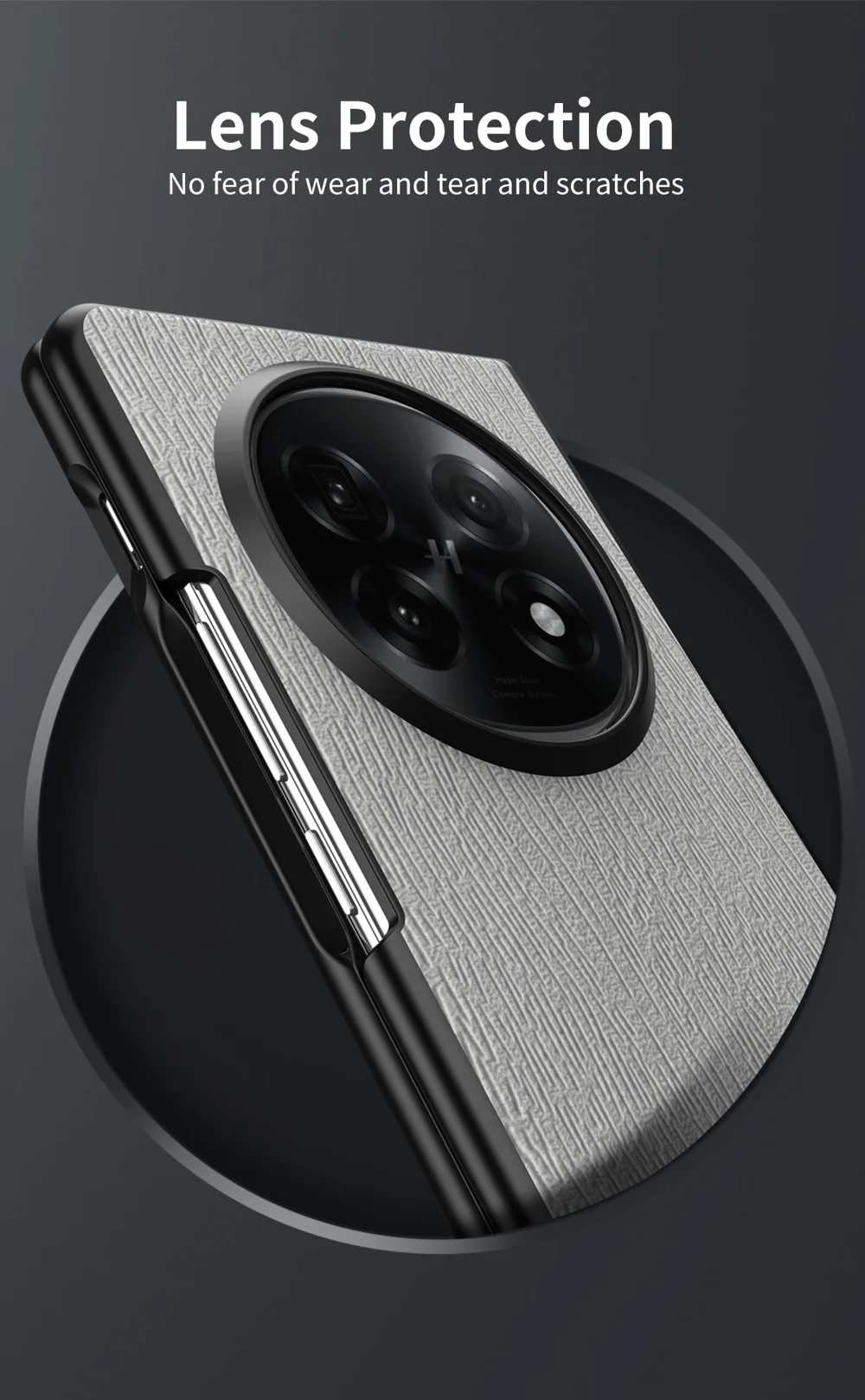 For Oppo Find N5 5G Case Wood Texture PU Leather Coated PC TPU Phone Cover - Black-Cellmalls