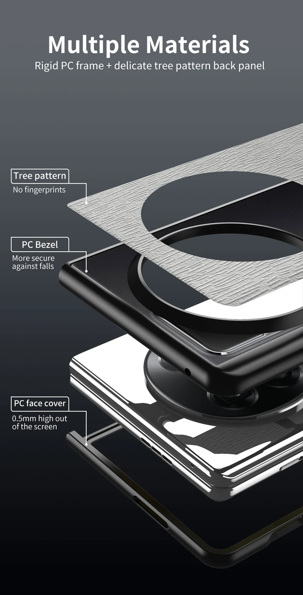 For Oppo Find N5 5G Case Wood Texture PU Leather Coated PC TPU Phone Cover - Black-Cellmalls