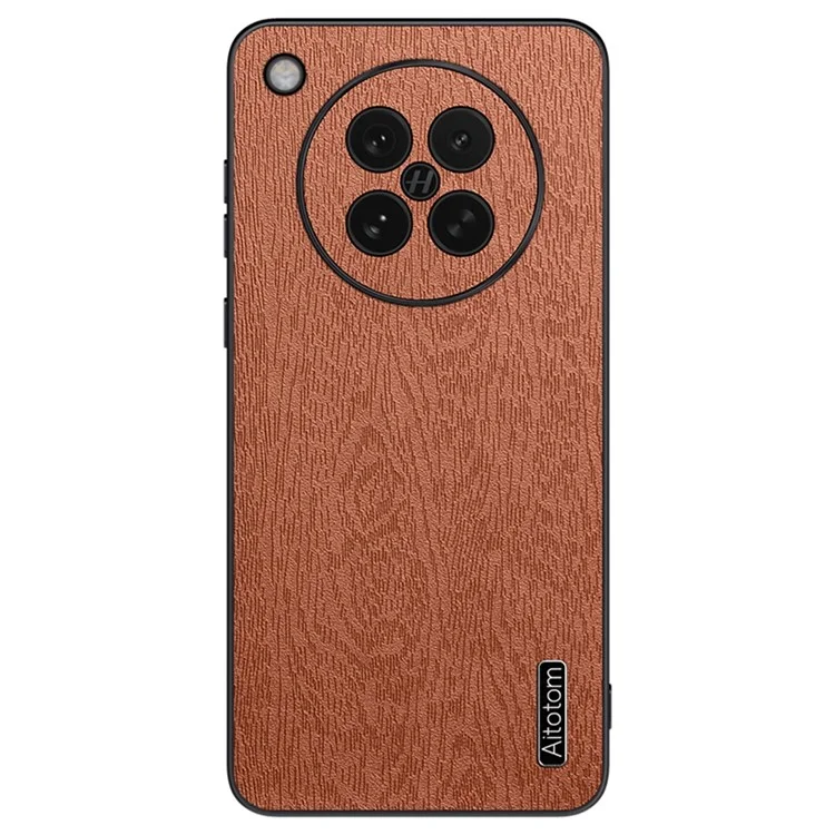 For Oppo Find X8s 5G Case Wood Texture PU Leather Coated PC TPU Phone Cover - Black-Cellmalls