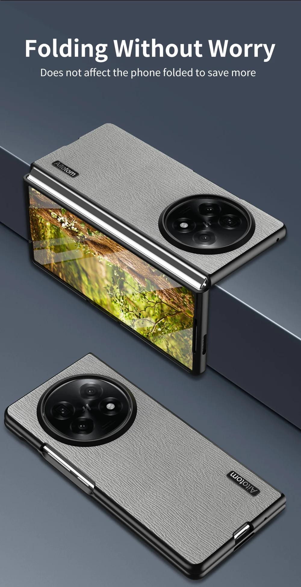 For Oppo Find N5 5G Case Wood Texture PU Leather Coated PC TPU Phone Cover - Black-Cellmalls