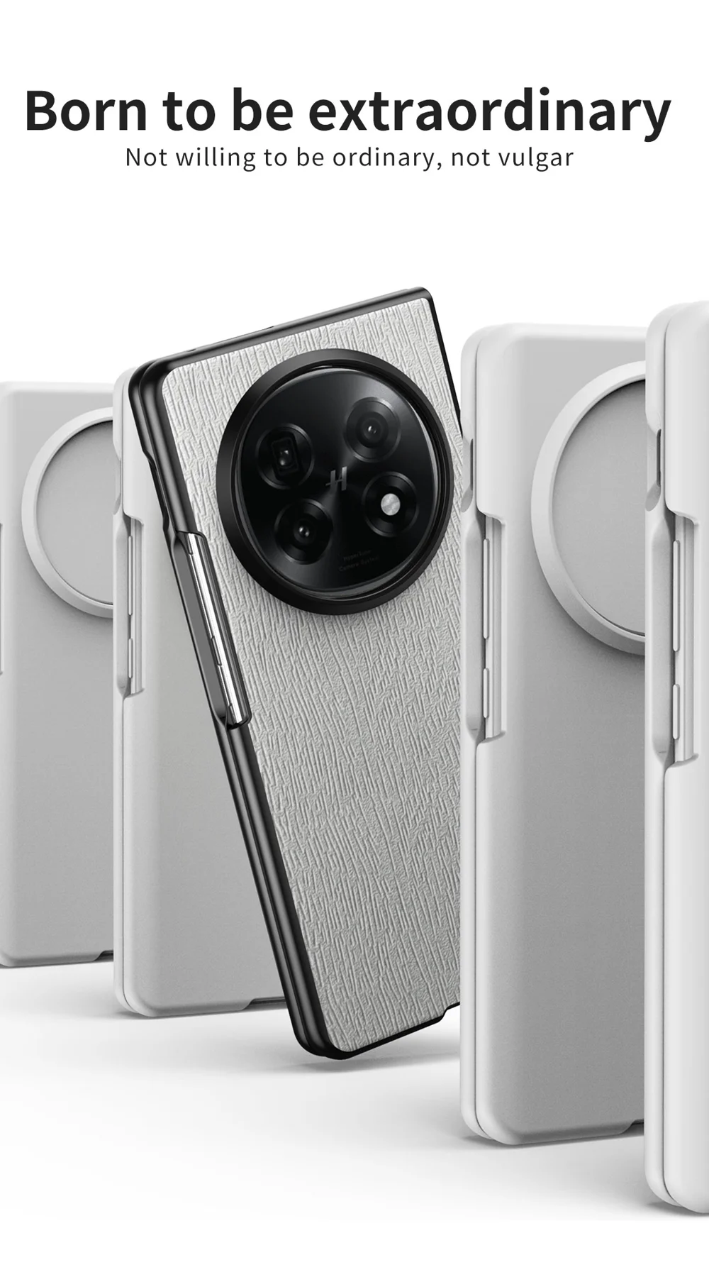 For Oppo Find N5 5G Case Wood Texture PU Leather Coated PC TPU Phone Cover - Black-Cellmalls