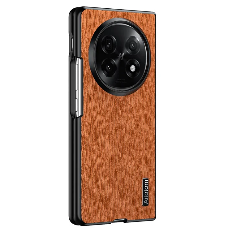 For Oppo Find N5 5G Case Wood Texture PU Leather Coated PC TPU Phone Cover - Black-Cellmalls