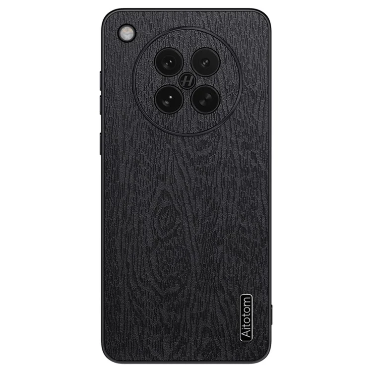For Oppo Find X8s 5G Case Wood Texture PU Leather Coated PC TPU Phone Cover - Black-Cellmalls
