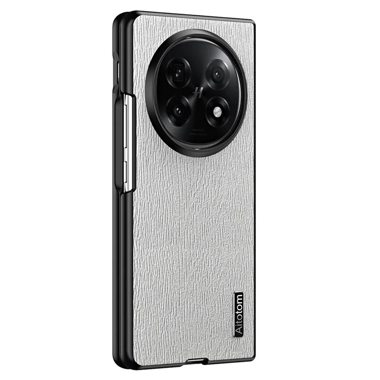 For Oppo Find N5 5G Case Wood Texture PU Leather Coated PC TPU Phone Cover - Black-Cellmalls