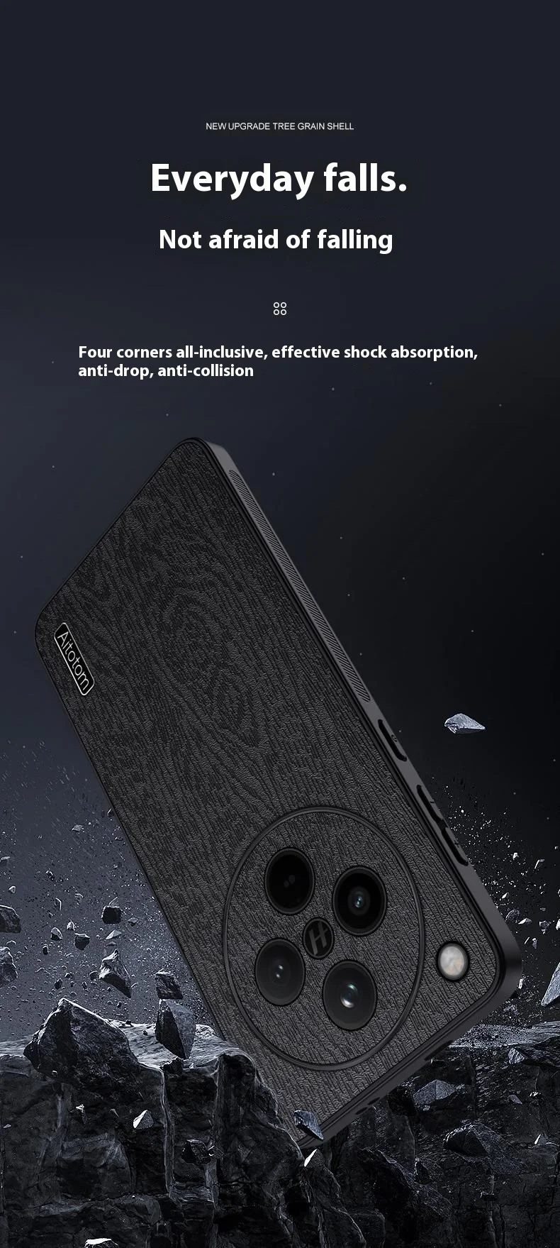 For Oppo Find X8 Pro 5G Case Wood Texture PU Leather Coated PC+TPU Phone Cover - Black-Cellmalls