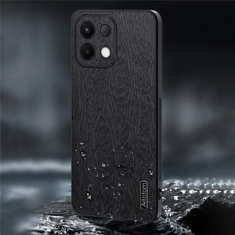Wood Texture Case For Oppo K13 5G  /  K13x  /  K12s (China) PU Leather Coated PC TPU Phone Cover - Black-Cellmalls
