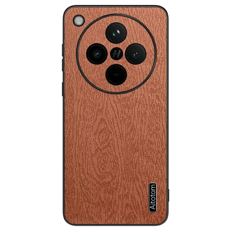 For Oppo Find X8 Pro 5G Case Wood Texture PU Leather Coated PC+TPU Phone Cover - Black-Cellmalls