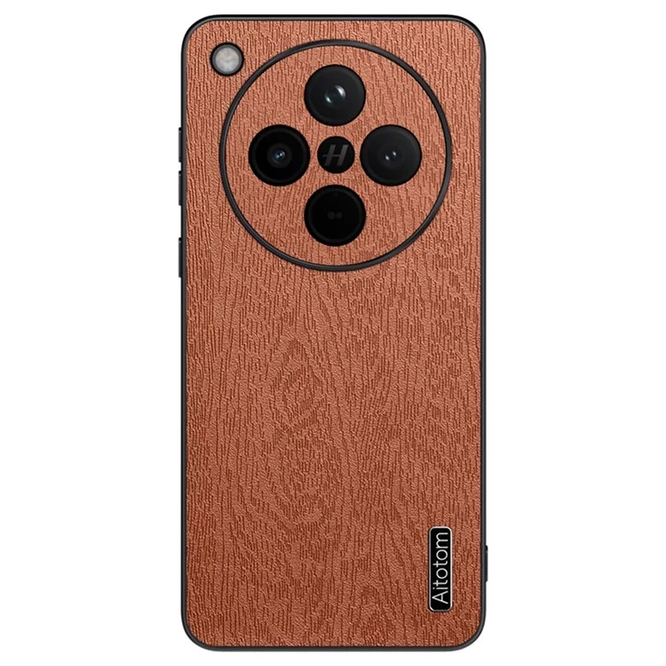 For Oppo Find X8s+ 5G Case Wood Texture PU Leather Coated PC TPU Phone Cover - Black-Cellmalls