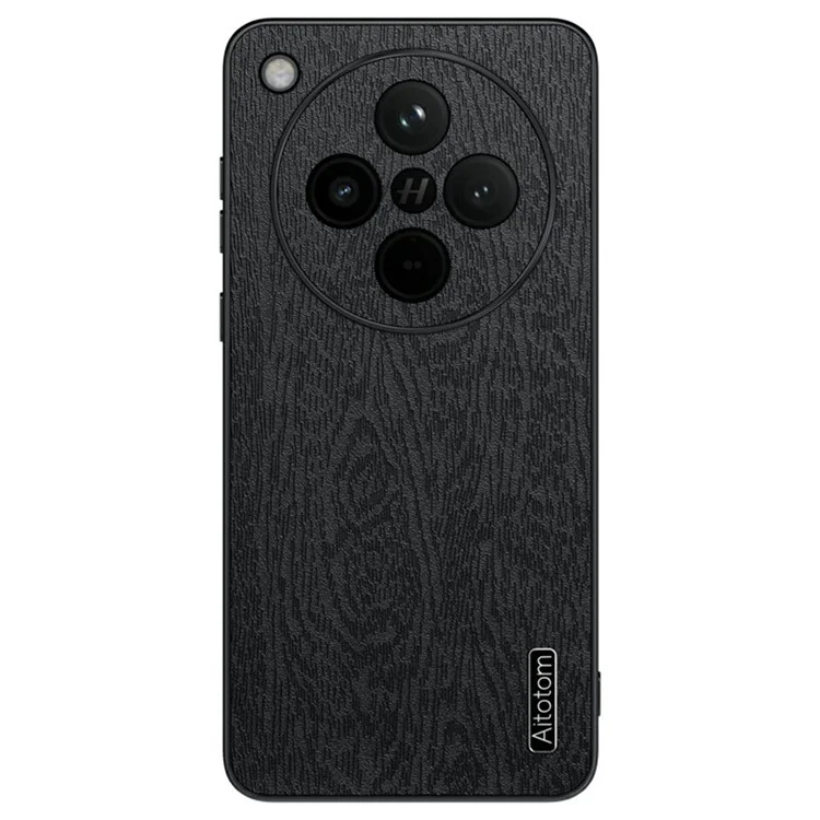 For Oppo Find X8 Pro 5G Case Wood Texture PU Leather Coated PC+TPU Phone Cover - Black-Cellmalls