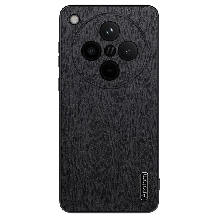 For Oppo Find X8s+ 5G Case Wood Texture PU Leather Coated PC TPU Phone Cover - Black-Cellmalls