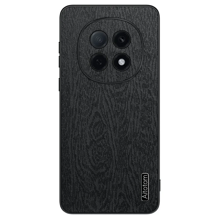 For Oppo A5 5G Case Wood Texture PU Leather Coated PC TPU Phone Cover - Black-Cellmalls