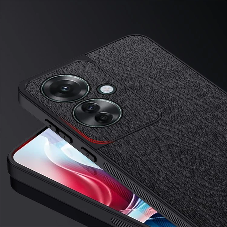 For Oppo Reno11 F 5G Case Wood Texture Leather+PC+TPU Hybrid Slim Phone Cover - Black-Cellmalls