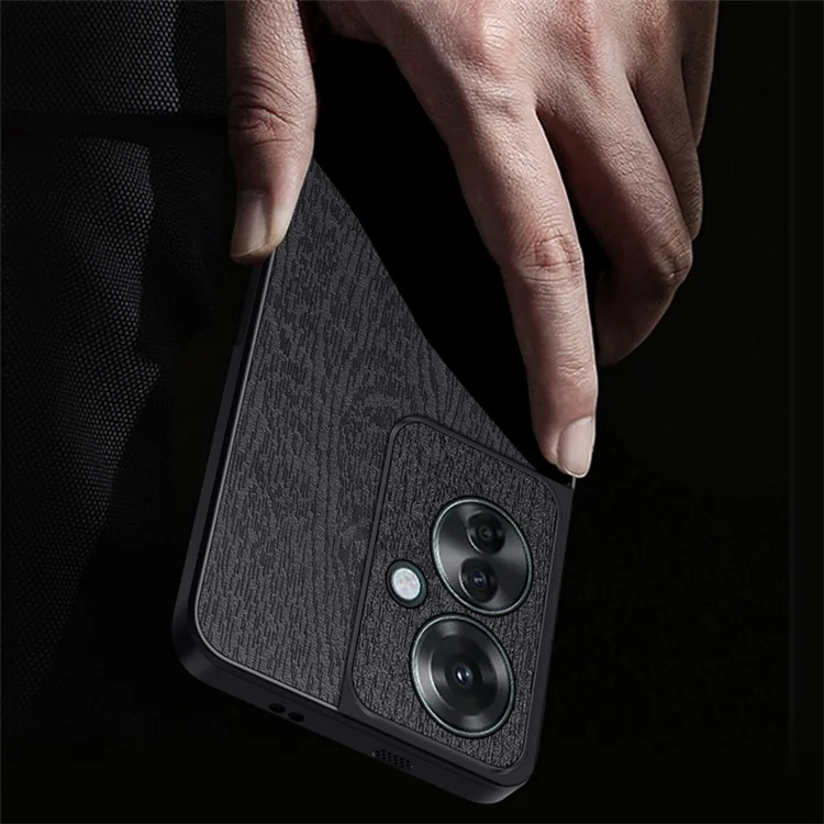 For Oppo Reno11 F 5G Case Wood Texture Leather+PC+TPU Hybrid Slim Phone Cover - Black-Cellmalls