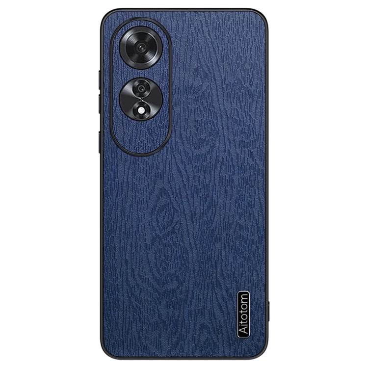 For Oppo A60 4G Phone Case Wood Texture PU Leather Coated PC+TPU Back Cover - Black-Cellmalls