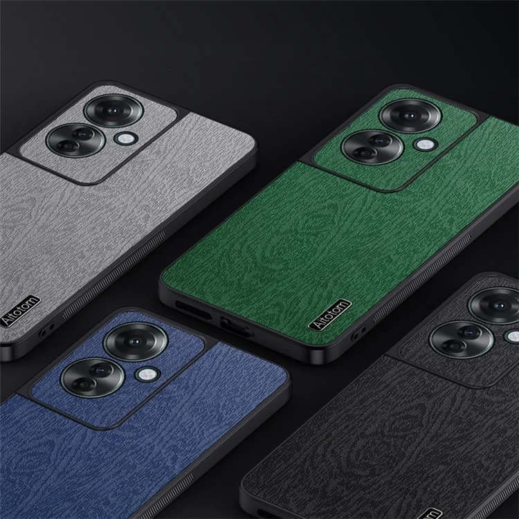 For Oppo Reno11 F 5G Case Wood Texture Leather+PC+TPU Hybrid Slim Phone Cover - Black-Cellmalls