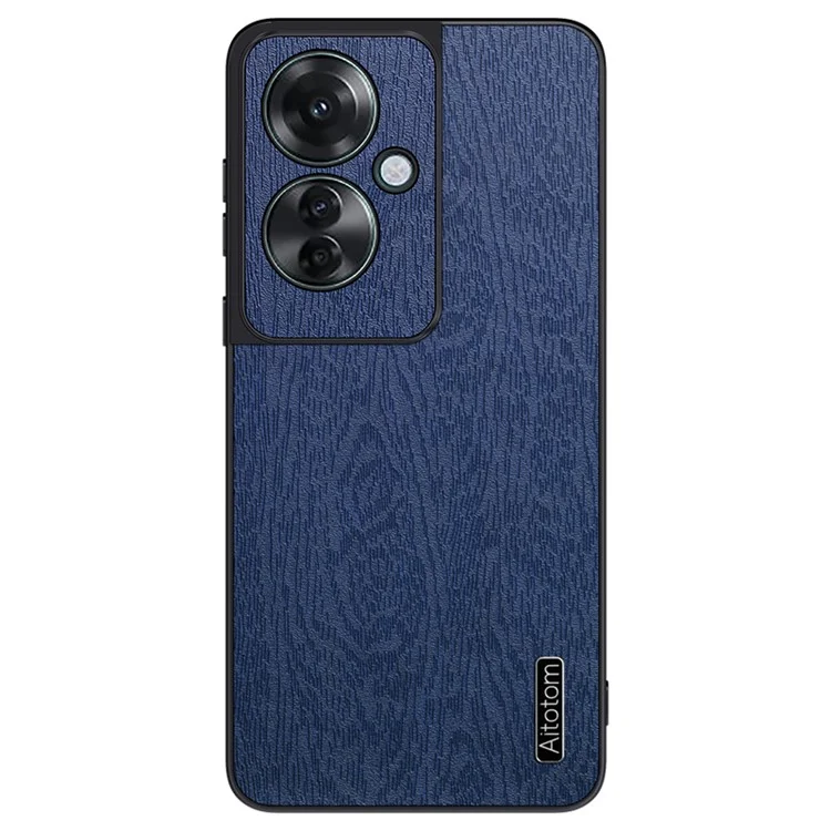 For Oppo Reno11 F 5G Case Wood Texture Leather+PC+TPU Hybrid Slim Phone Cover - Black-Cellmalls