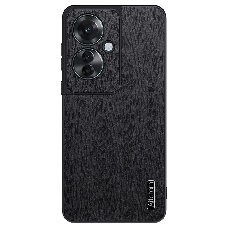 For Oppo Reno11 F 5G Case Wood Texture Leather+PC+TPU Hybrid Slim Phone Cover - Black-Cellmalls
