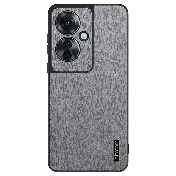 For Oppo Reno11 F 5G Case Wood Texture Leather+PC+TPU Hybrid Slim Phone Cover - Black-Cellmalls