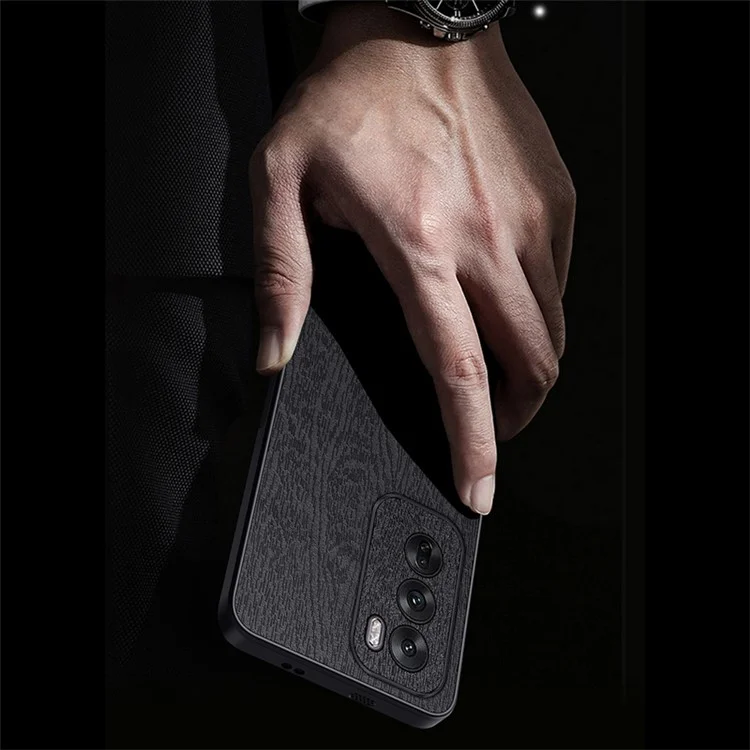 For Oppo Reno12 5G (Global) Case Wood Texture PU Leather Back Phone Cover - Black-Cellmalls