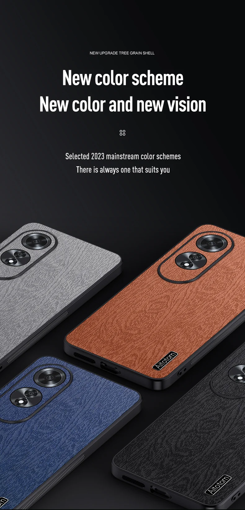 For Oppo A60 4G Phone Case Wood Texture PU Leather Coated PC+TPU Back Cover - Black-Cellmalls