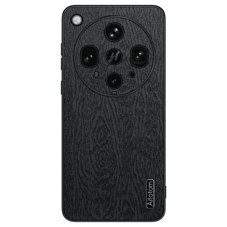 For Oppo Find X8 Ultra 5G Case Wood Texture PU Leather Coated PC TPU Phone Cover - Black-Cellmalls
