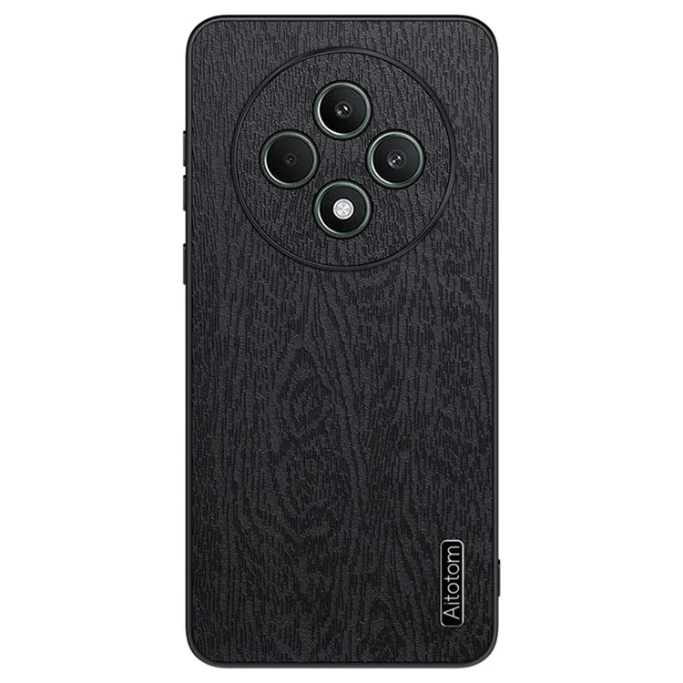 For Oppo Reno12 F 4G Case Wood Texture PU Leather Coated PC+TPU Back Cover - Black-Cellmalls