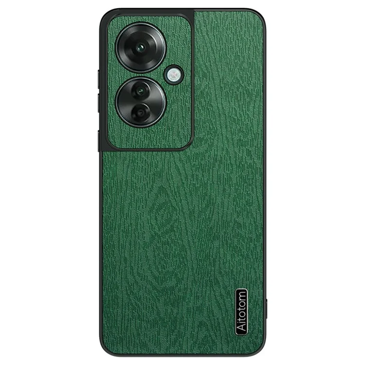 For Oppo Reno11 F 5G Case Wood Texture Leather+PC+TPU Hybrid Slim Phone Cover - Black-Cellmalls