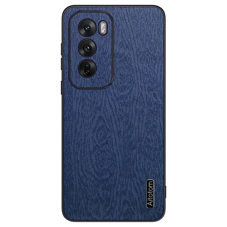 For Oppo Reno12 5G (Global) Case Wood Texture PU Leather Back Phone Cover - Black-Cellmalls