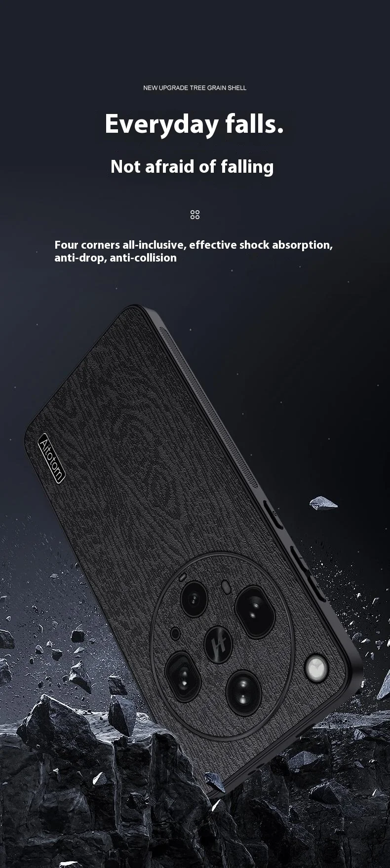 For Oppo Find X8 Ultra 5G Case Wood Texture PU Leather Coated PC TPU Phone Cover - Black-Cellmalls