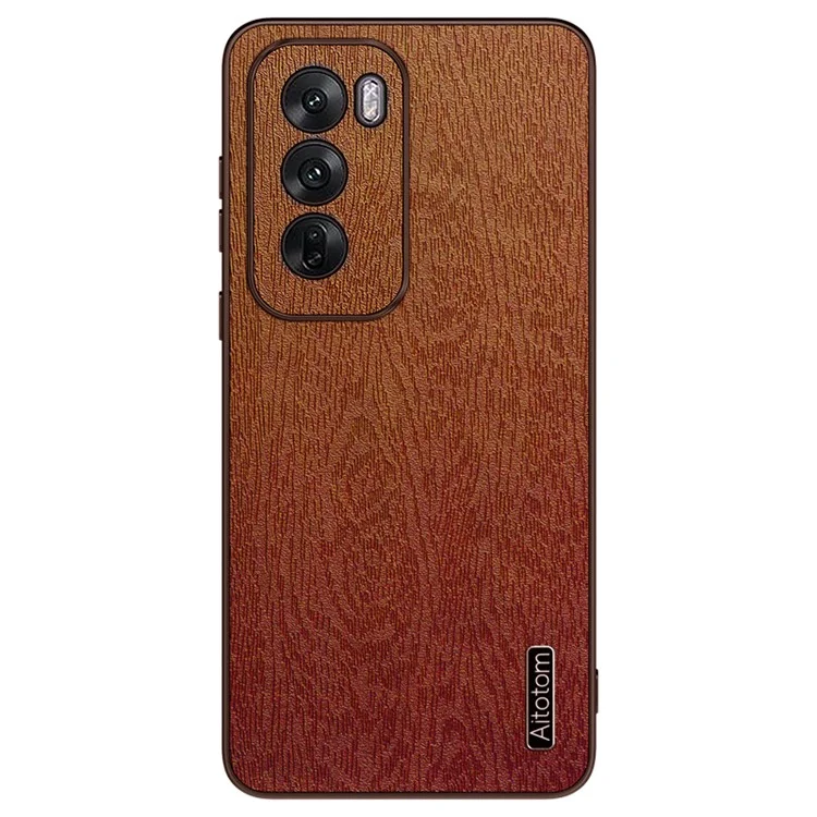 For Oppo Reno12 5G (Global) Case Wood Texture PU Leather Back Phone Cover - Black-Cellmalls