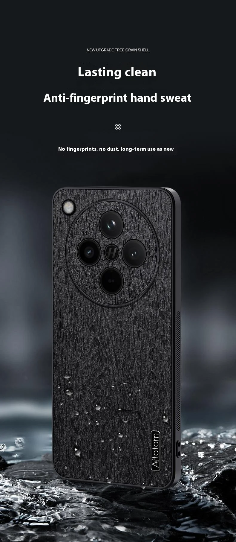For Oppo Find X8 Pro 5G Case Wood Texture PU Leather Coated PC+TPU Phone Cover - Black-Cellmalls