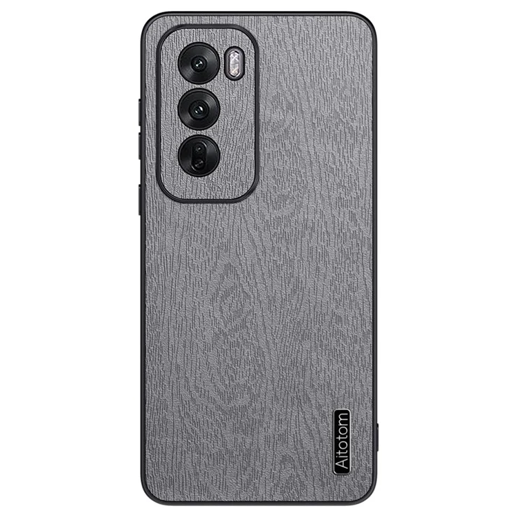 For Oppo Reno12 5G (Global) Case Wood Texture PU Leather Back Phone Cover - Black-Cellmalls