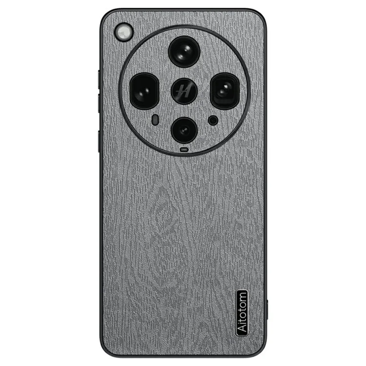 For Oppo Find X8 Ultra 5G Case Wood Texture PU Leather Coated PC TPU Phone Cover - Black-Cellmalls