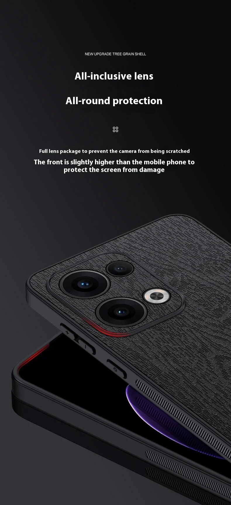 For Oppo Reno13 5G (Global) Case Wood Texture PU Leather Coated PC+TPU Phone Cover - Black-Cellmalls