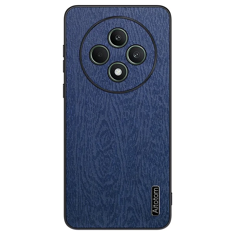 For Oppo Reno12 F 4G Case Wood Texture PU Leather Coated PC+TPU Back Cover - Black-Cellmalls
