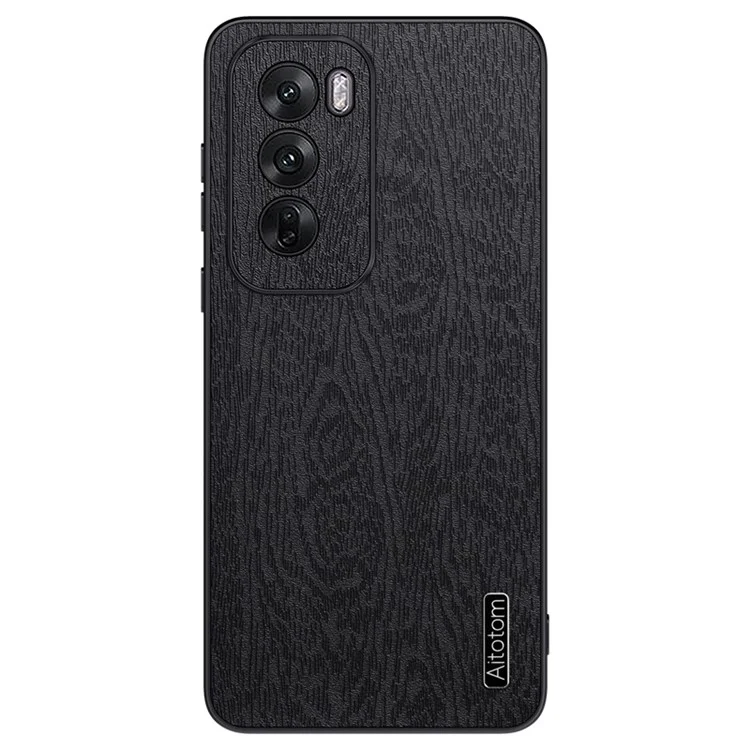 For Oppo Reno12 Pro 5G (Global) Case Wood Texture PU Leather Coating Hybrid Phone Cover - Black-Cellmalls