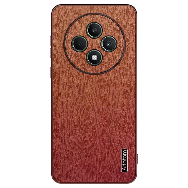 For Oppo Reno12 F 4G Case Wood Texture PU Leather Coated PC+TPU Back Cover - Black-Cellmalls