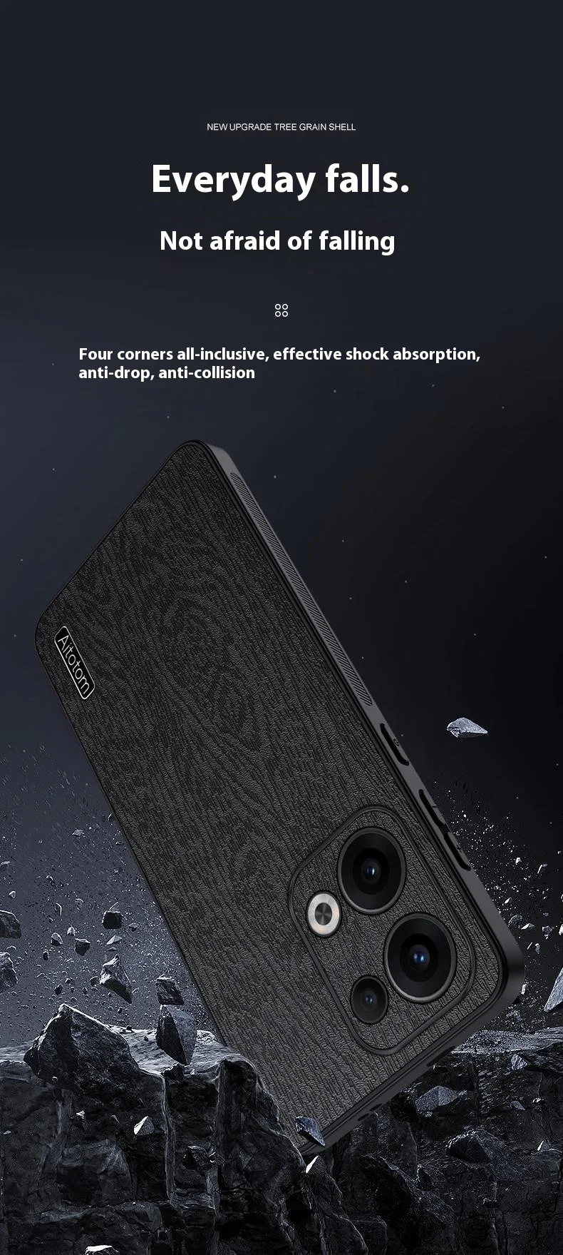 For Oppo Reno13 5G (Global) Case Wood Texture PU Leather Coated PC+TPU Phone Cover - Black-Cellmalls