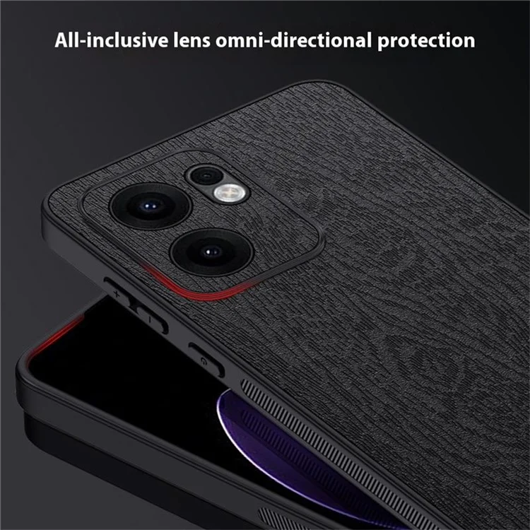 For Oppo Reno13 F 4G Case Wood Texture PU Leather Coated PC TPU Phone Cover - Black-Cellmalls