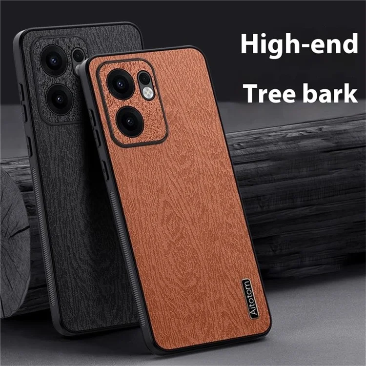 For Oppo Reno13 F 4G Case Wood Texture PU Leather Coated PC TPU Phone Cover - Black-Cellmalls