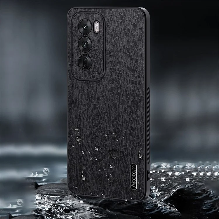 For Oppo Reno12 Pro 5G (Global) Case Wood Texture PU Leather Coating Hybrid Phone Cover - Black-Cellmalls