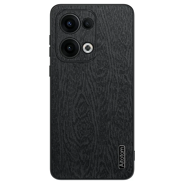 For Oppo Reno13 5G (Global) Case Wood Texture PU Leather Coated PC+TPU Phone Cover - Black-Cellmalls