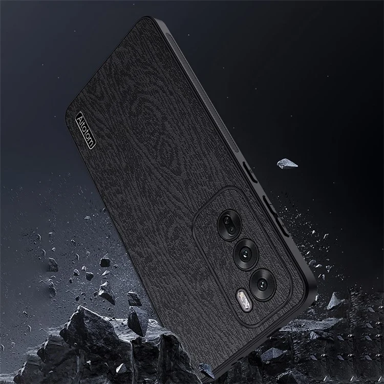 For Oppo Reno12 Pro 5G (Global) Case Wood Texture PU Leather Coating Hybrid Phone Cover - Black-Cellmalls
