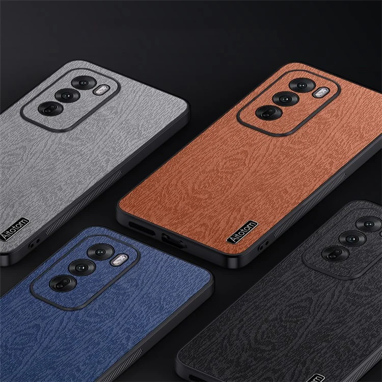 For Oppo Reno12 Pro 5G (Global) Case Wood Texture PU Leather Coating Hybrid Phone Cover - Black-Cellmalls
